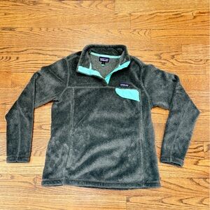 Patagonia Youth XL Gray Fleece Snap Pullover Teal Trim Lightweight Jacket